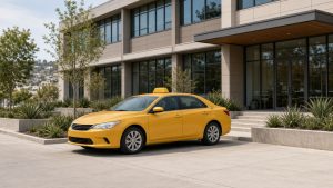 Taxi outside a medical office in San Mateo