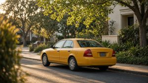 Taxi parked for a scheduled San Mateo pickup